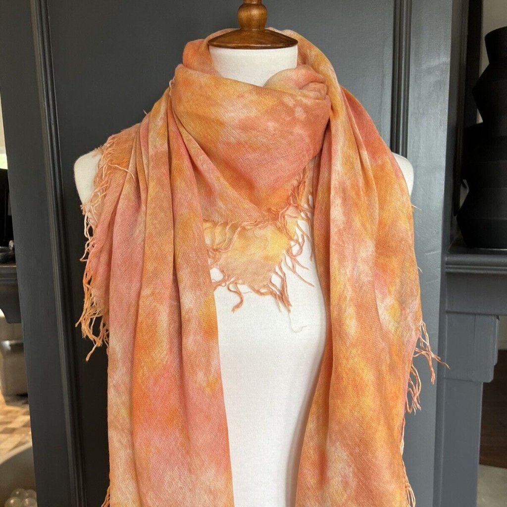 New Auth Chan Luu Watercolor Cashmere Silk Scarf Pale Gold Color